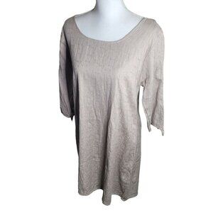 Garnett‎ Hill Dress Tan Midi Womens Size 12 Embossed Tie Sleeves